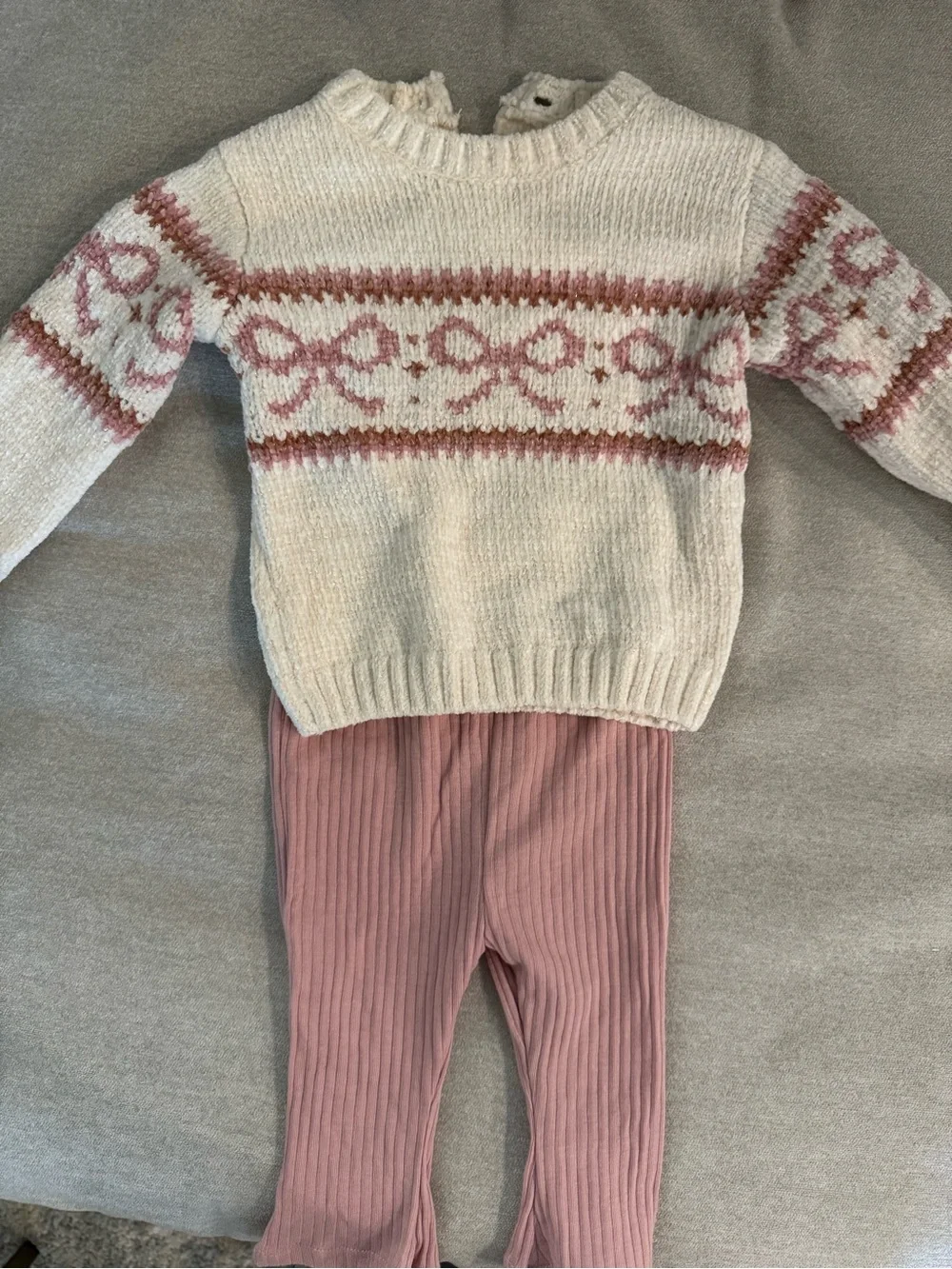 Nicole Miller Cream Sweater with Dusty Rose Fair Isle Detail